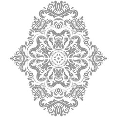 Oriental silver pattern with arabesques and floral elements. Traditional classic ornament. Vintage pattern with arabesques