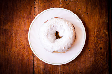 Donut. Sweet icing sugar food.