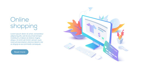 Online shopping or e-commerce isometric vector illustration. Internet store payment procedure  concept with smartphone and gift box. Secure bank transaction with password verification.