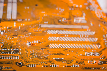 Circuit board. Electronic computer hardware technology. Shallow depth of field