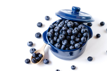Fresh sweet blueberry fruit in bowl. Shallow depth of field