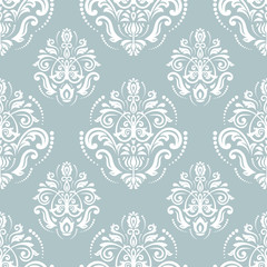 Fototapeta na wymiar Classic seamless light blue and white pattern. Traditional orient ornament. Classic vintage background