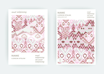 Set card ethnic bohemian arabesque pattern. Zigzag geometric abstract pastel print cover design. Tribal boho background vector illustration. Trendy template vector Wedding banner invite flyer product