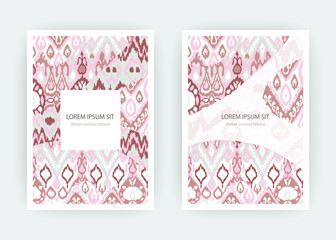 Set card ethnic bohemian arabesque pattern. Zigzag geometric abstract pastel print cover design. Tribal boho background vector illustration. Trendy template vector Wedding banner invite flyer product