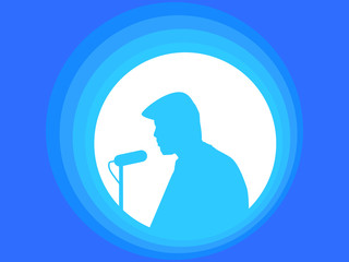 Man with microphone. Speaker's speech. Silhouette of a man. Vector illustration