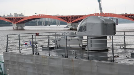the guns of a warship 
