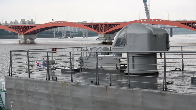 the guns of a warship 
