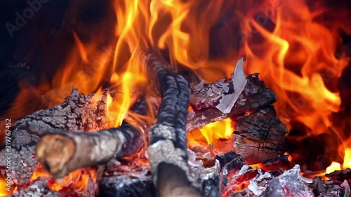 Fire In Fireplace Fire Flames On A Black Background Stock