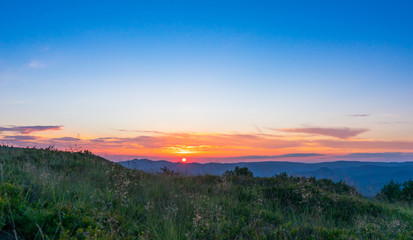 Sunset over the mountains of Transilvania