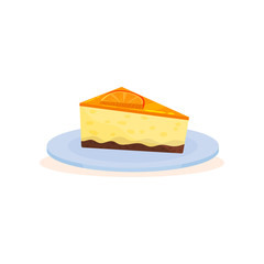 Piece of orange cake on a plate range cake vector Illustration on a white background