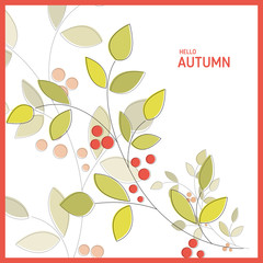Autumn vector background. Hello Autumn background with plants.  Vector illustration, autumn card. 