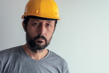 Portrait of serious thoughtful construction engineer