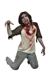 Portrait of zombie man with bloody mouth