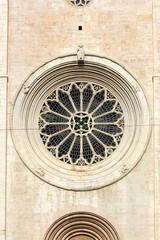 Rose window on Trento cathedral in northern Italy