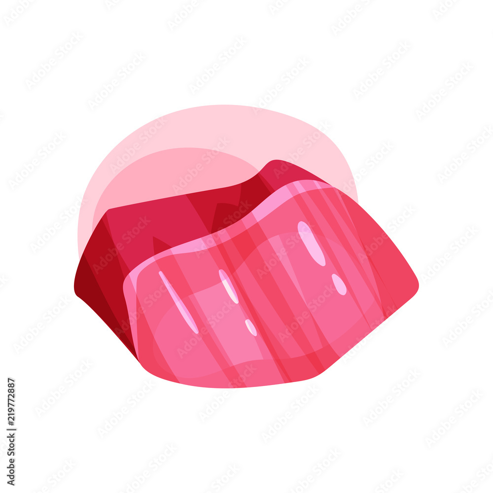 Poster flat vector icon of bright red gemstone. glossy precious stone. geology theme. element for mobile or