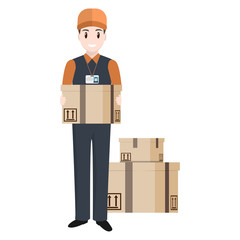Man and box parcel for courier icon. Delivery service