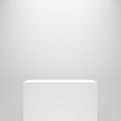 white blank empty rectangle pedestal template in front of white wall