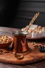 Turkish delight on a wooden table.