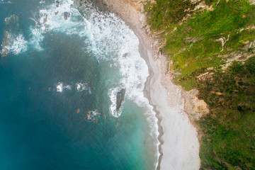 Aerial view of a rocky beach