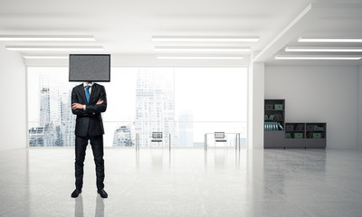 Fototapeta premium Businessman with TV instead of head.