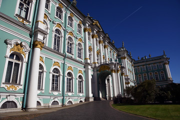 Old architecture of Saint Petersburg, Russia. Color photo.