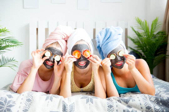 Girls Having Fun On Slumber Party Together