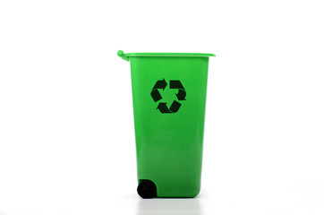 Empty green plastic recycle bin isolated
