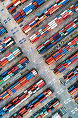 Overhead view of shipping containers at Bangkok Port, Thailand.