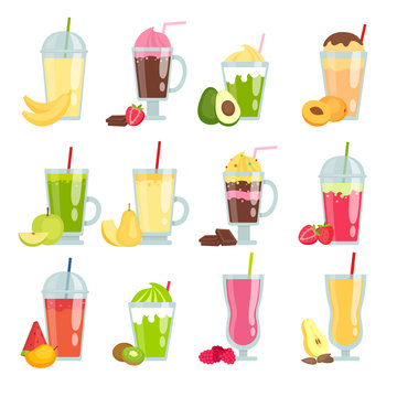 Summer drinks smoothie. Various pictures of fruit juice and smoothie. Vector summer menu fruit cocktail seamless pattern illustration