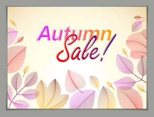 Naklejka premium Autumn horizontal banner design, vector yellow and red leaves floral beautiful background, Autumn Sale, advertising poster, brochure or flyer design. Stylish classy botanical drawing, environment.