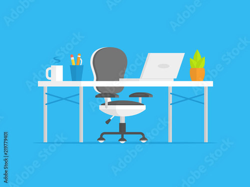 Office Desk Vector With Chair Vector Illustration In Flat
