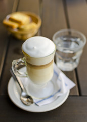 coffee milk with croissants and cookies