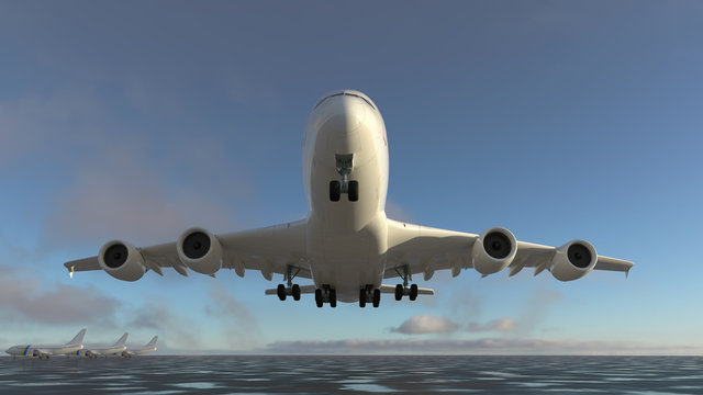 airplane takes off from the runway