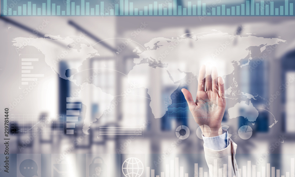 Aufkleber concept of using modern technologies for business globalization