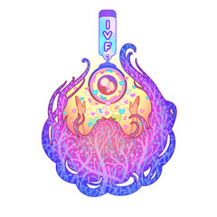 IVF logo, Petri dish with baby and female head and hands