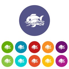 Sea food icons color set vector for any web design on white background