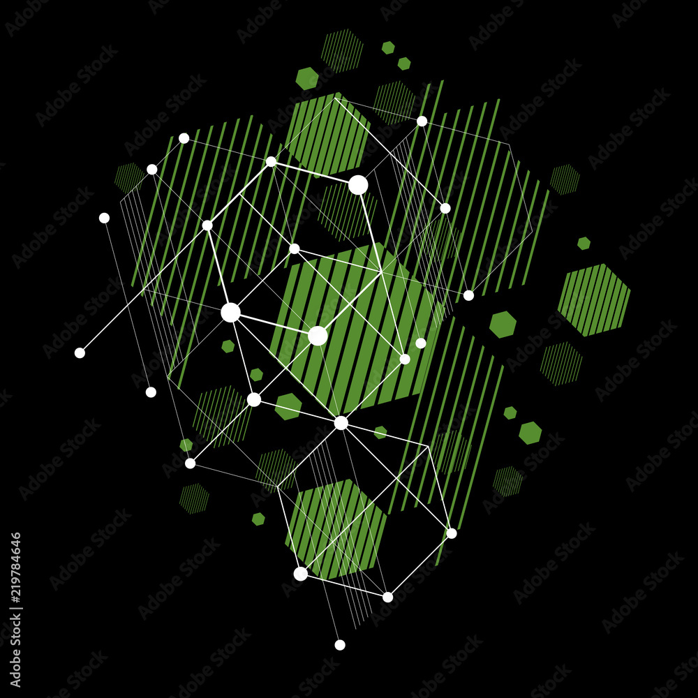 Poster vector bauhaus abstract green background made with grid and overlapping geometric elements, circles 