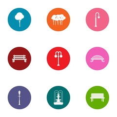 Parkland space icons set. Flat set of 9 parkland space vector icons for web isolated on white background