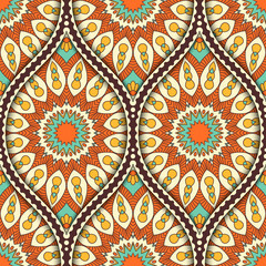 Seamless pattern with ethnic mandala ornament. Hand drawn vector illustration