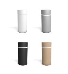 Set of cylindrical packages on a white background. 3D rendering