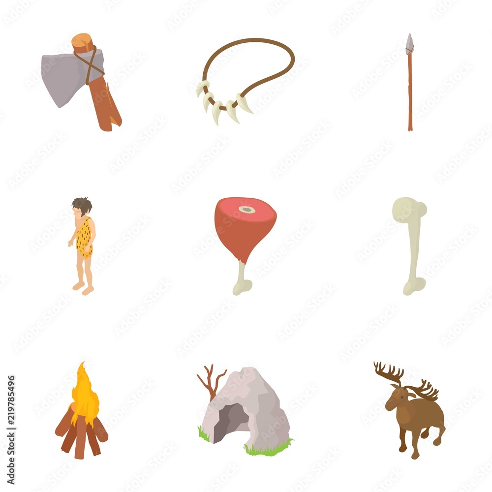 Poster prehistory icons set. cartoon set of 9 prehistory vector icons for web isolated on white background