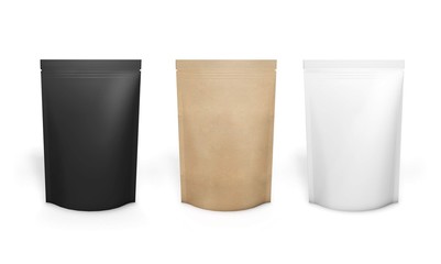 Empty kraft paper packs isolated on white. 3D