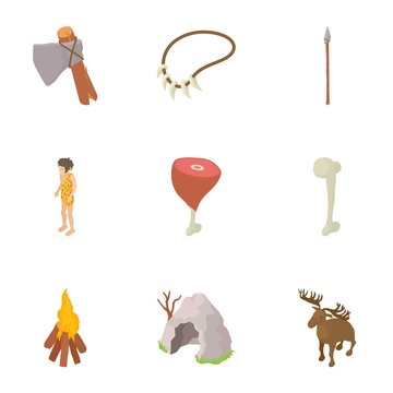 Prehistory icons set. Cartoon set of 9 prehistory vector icons for web isolated on white background