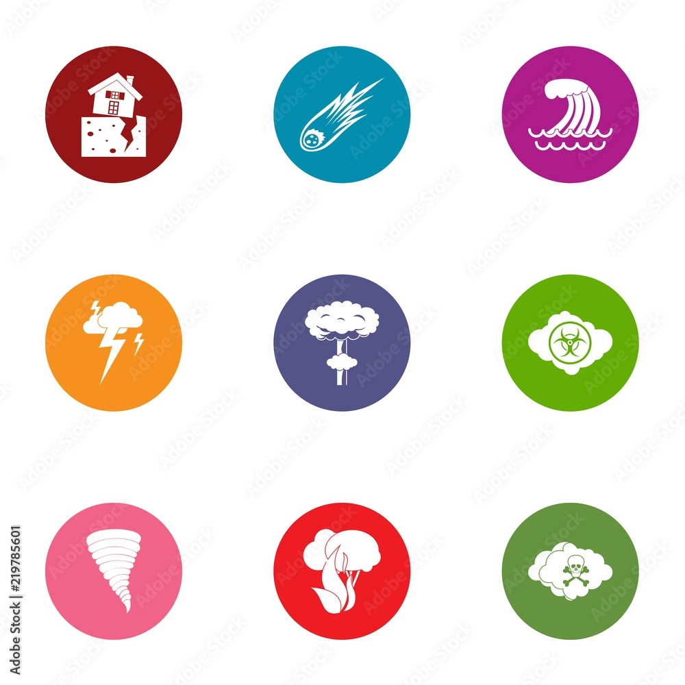Poster affliction icons set. flat set of 9 affliction vector icons for web isolated on white background