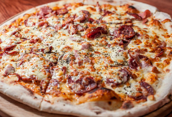 tasty light pizza on table desk texture