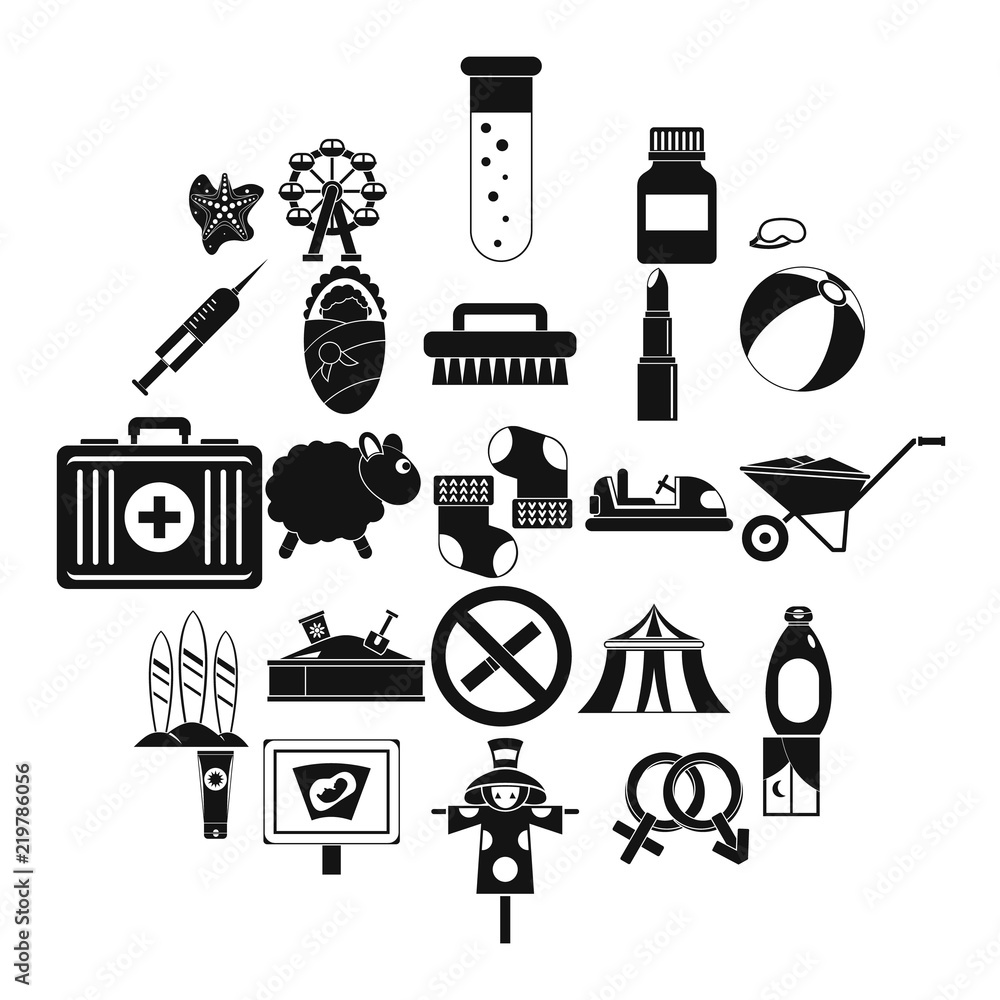 Poster child health icons set. simple set of 25 child health vector icons for web isolated on white backgro
