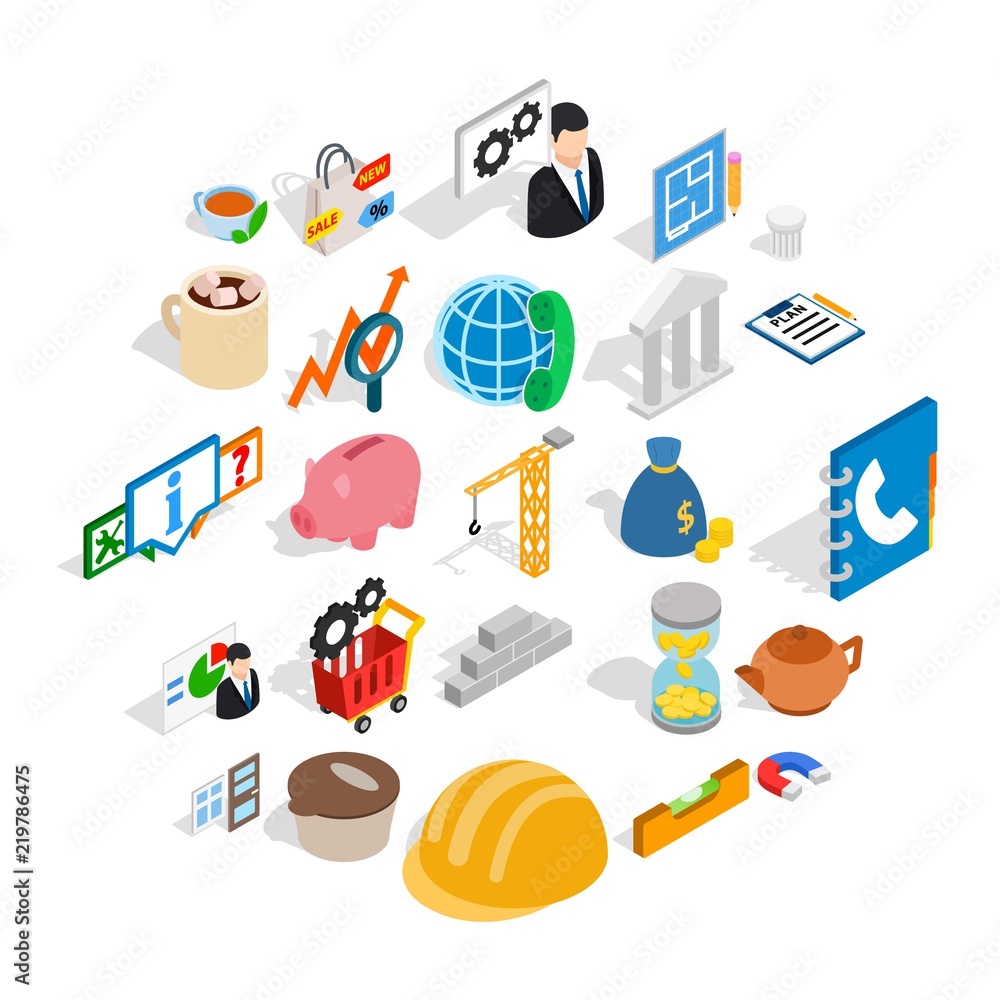 Poster commerce icons set. isometric set of 25 commerce vector icons for web isolated on white background