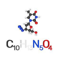 Zidovudine(Azt) model molecule. Isolated on white background. 3D rendering illustration.