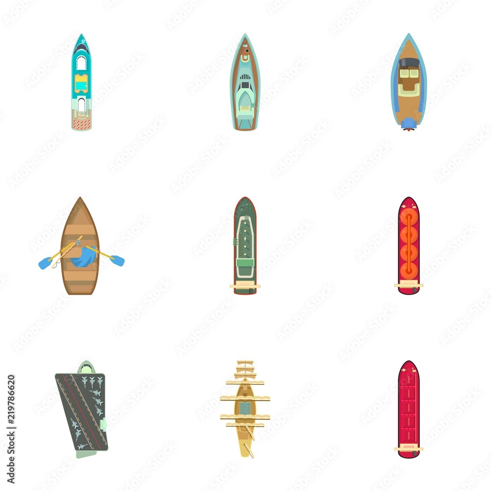 Poster dinghy icons set. cartoon set of 9 dinghy vector icons for web isolated on white background