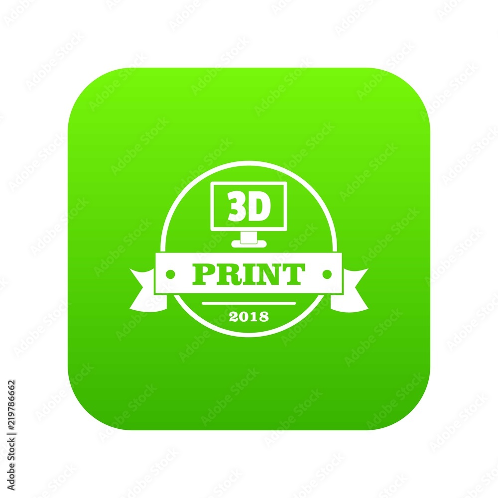 Poster cube 3d printing icon green vector isolated on white background